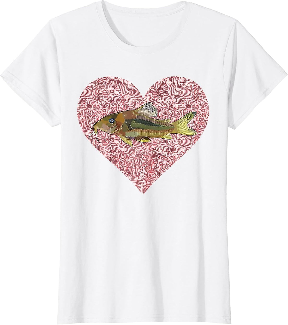 Corydoras Catfish Valentine's Day Fish Love Fingerprint T-Shirt - White