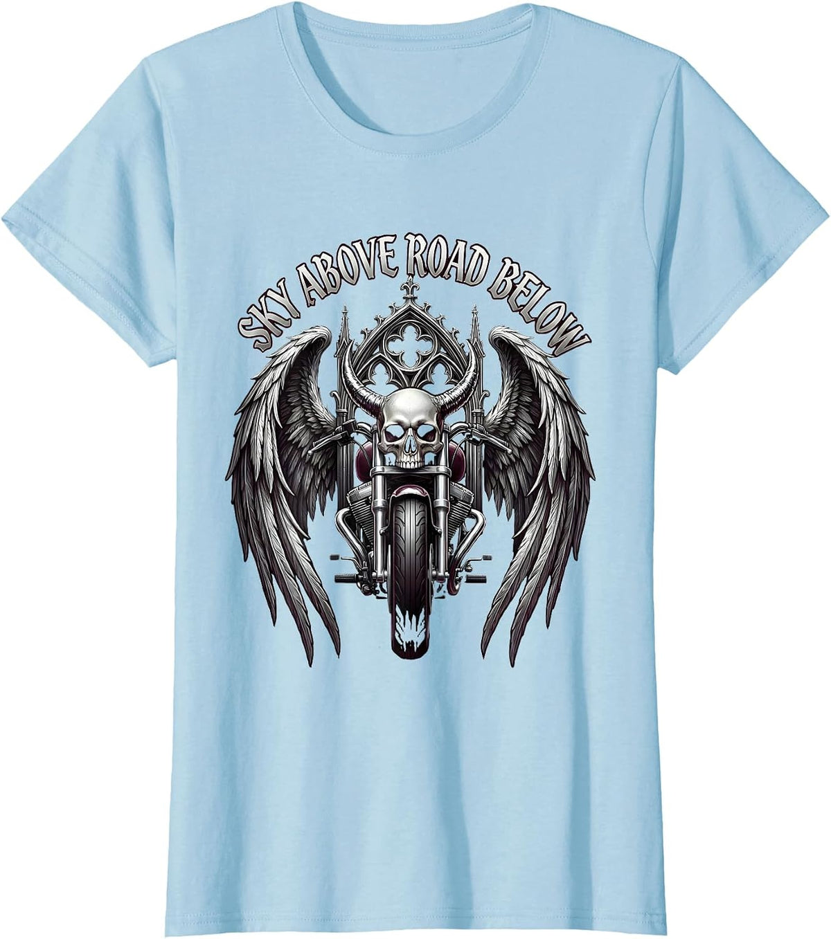 Sky Above Road Below Motorcycle Design T-Shirt - Baby Blue