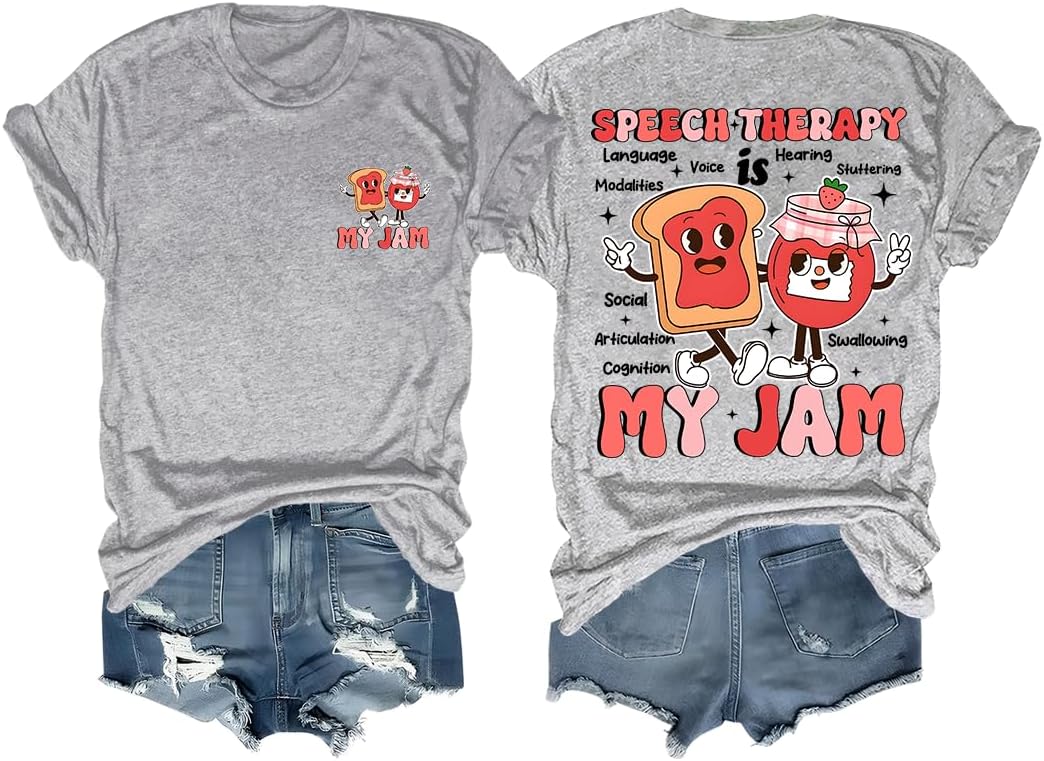 Speech Therapy is My Jam Shirt My Jam T-Shirt Graphic Tees Unisex-Adult Tshirt - Crew Neck Gray-rn