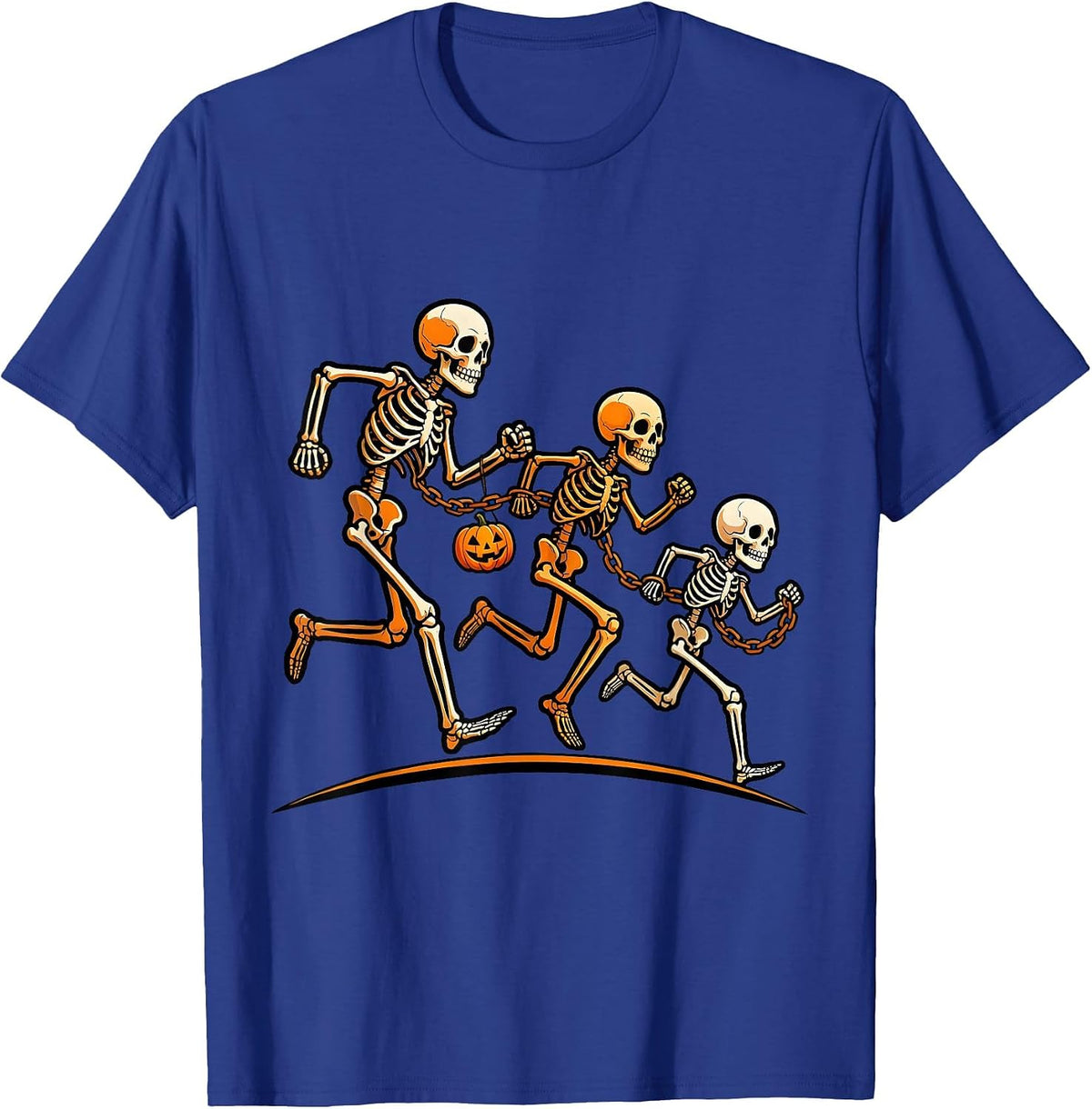 Men's Skeleton Runners Chain Halloween 5K Fun Run T-Shirt - Royal Blue