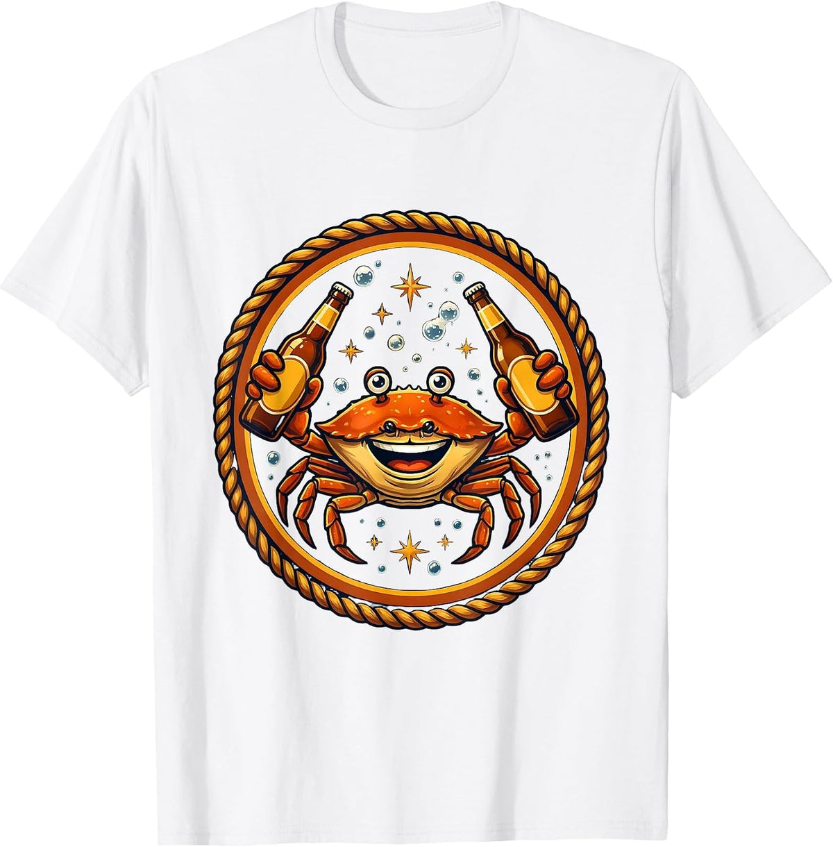 Men's Happy Hour Crab Holding a Cold Beer Illustration T-Shirt - White
