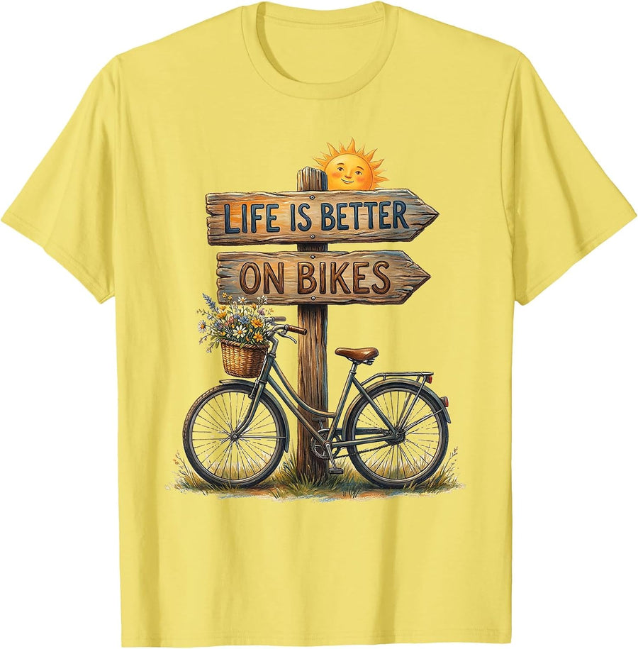 Men's Life Is Better On Bikes Cycling Graphic Design T-Shirt - Lemon Yellow