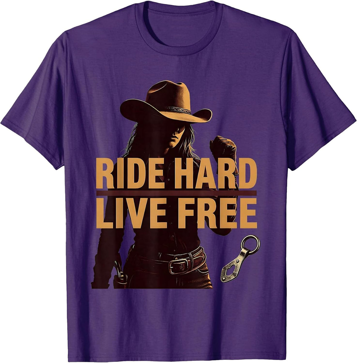 Men's Ride Hard Live Free Cowboy Western Design T-Shirt - Purple