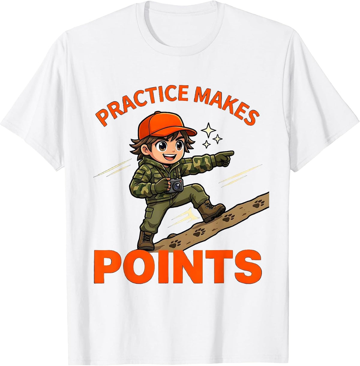 Men's PRACTICE MAKES POINTS Funny Deer Hunter Hunting Camp T-Shirt - White
