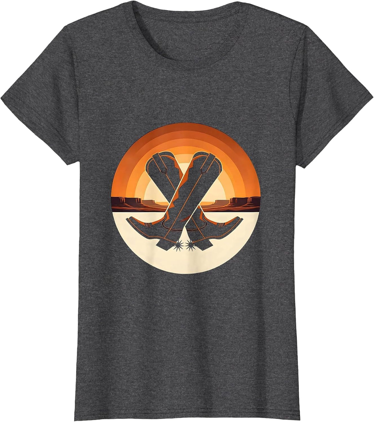 Women's Crossed Cowgirl Boots Spurred Western Design T-Shirt - Dark Heather Grey