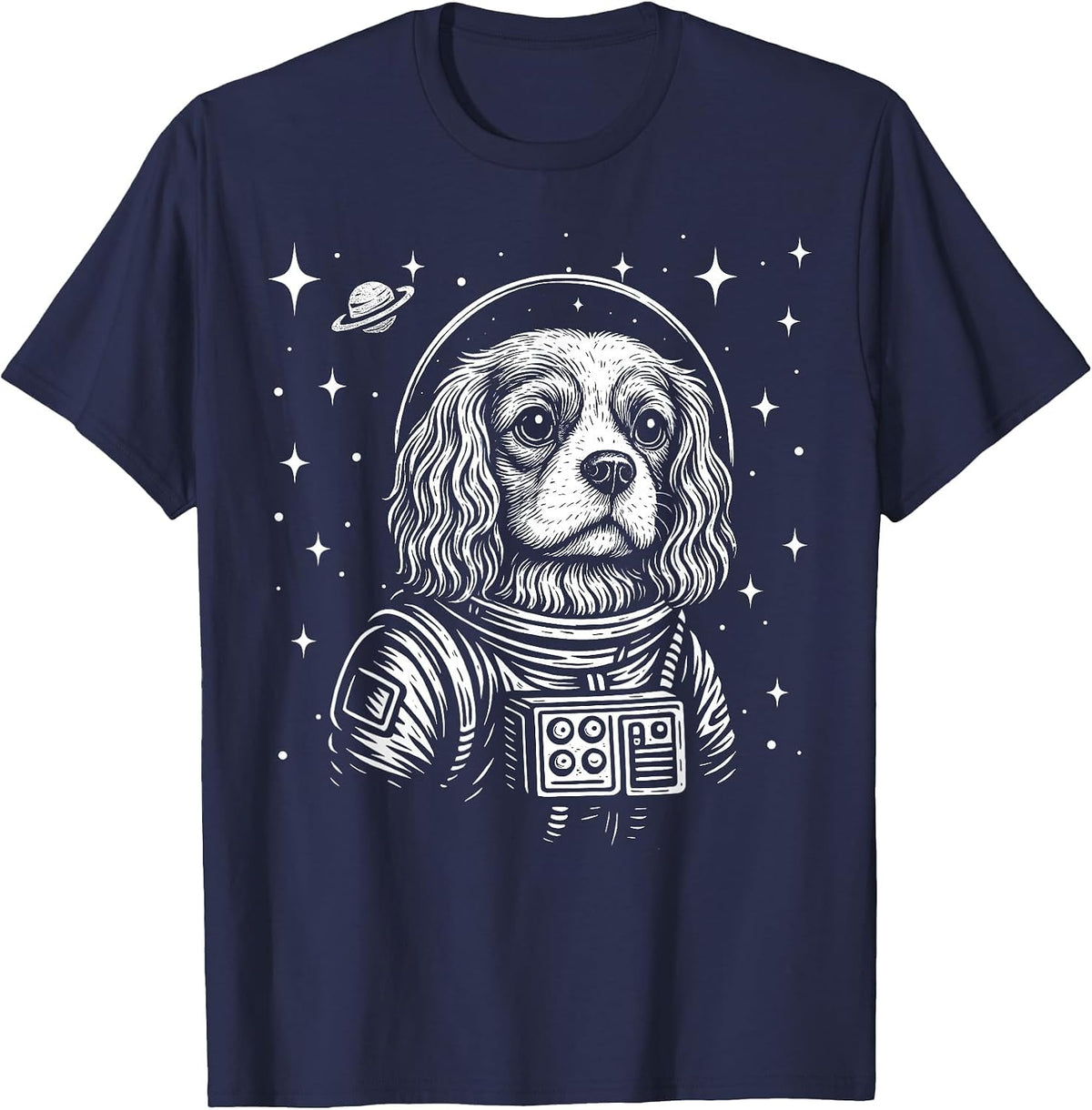 Astronaut Cavalier King Charles Spaniel Space Galaxy Dog T-Shirt - Navy Blue