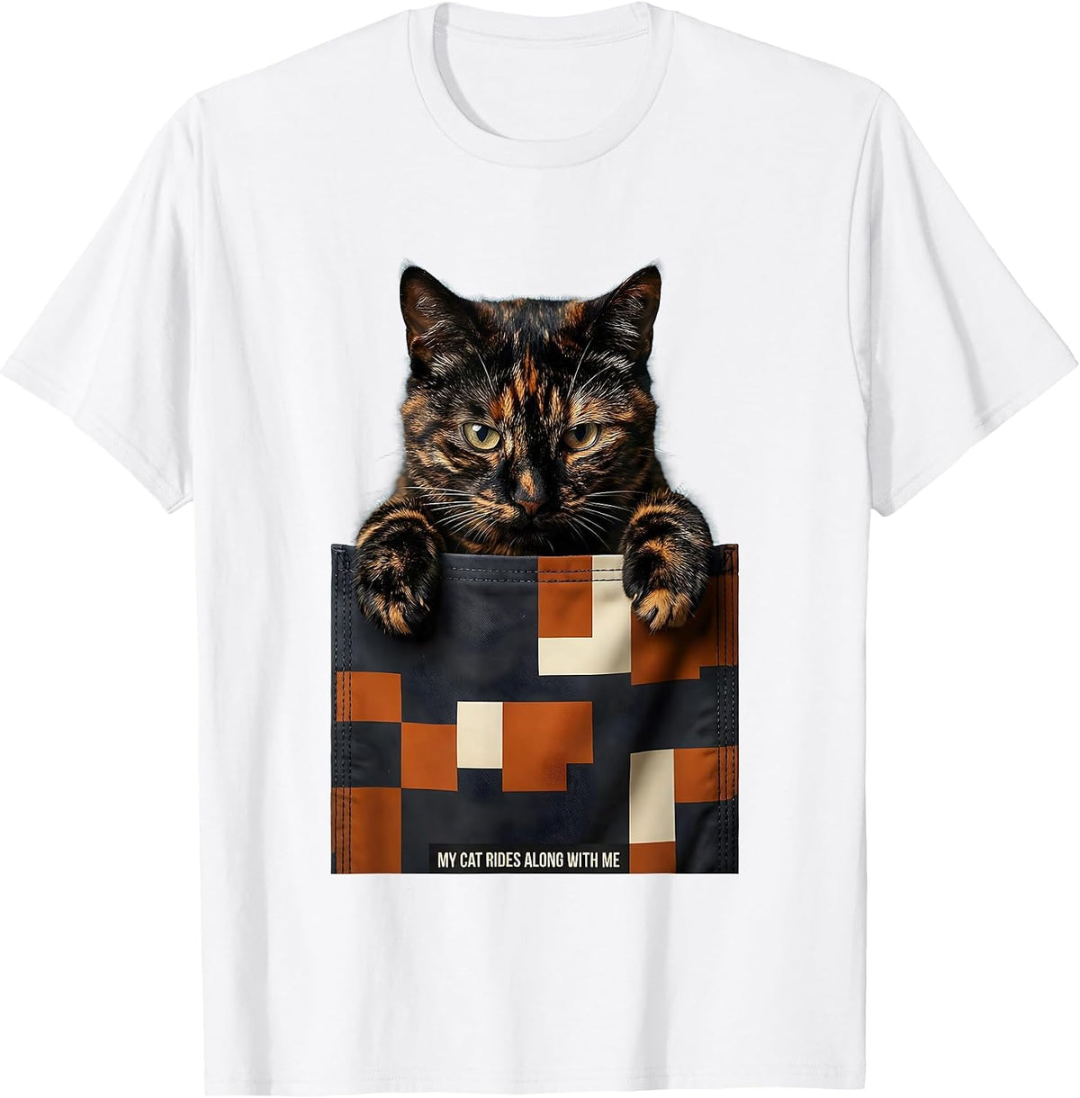 Men's My Cat Rides Along With Me Playful Pet Lover Gift T-Shirt - White