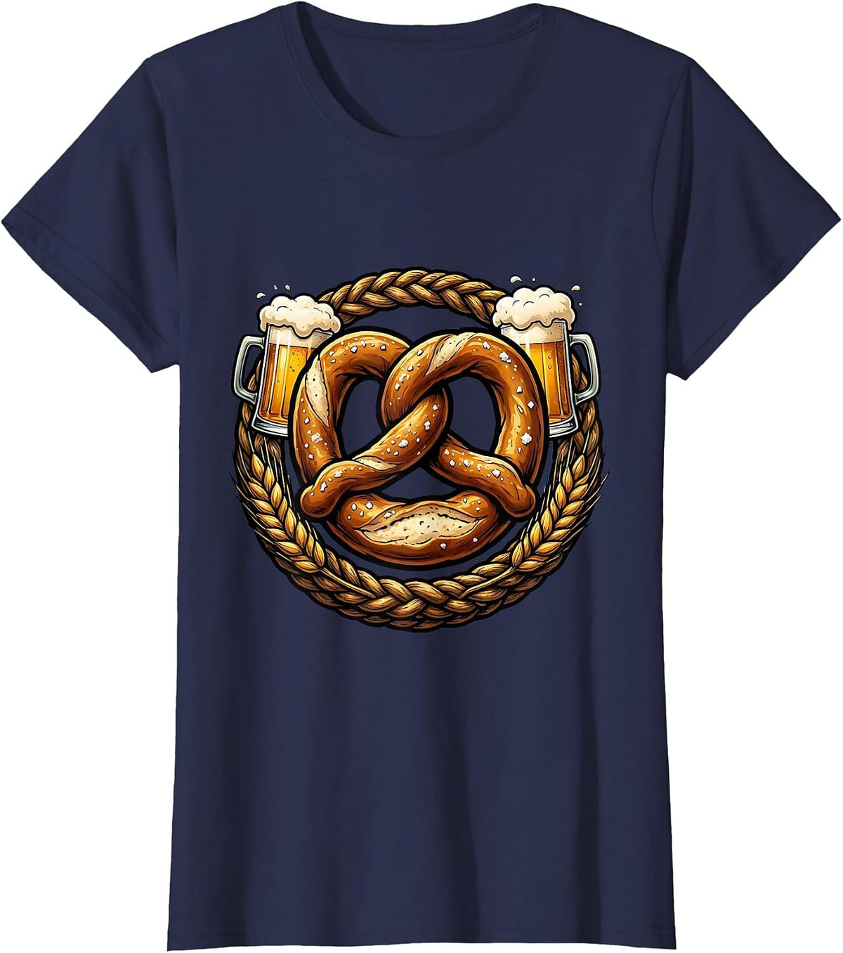 Women's Bold Pretzel Graphic Oktoberfest Design T-Shirt - Navy Blue