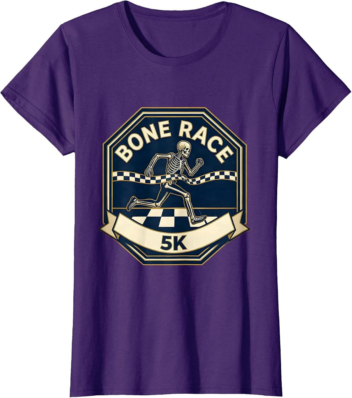 Women's Bone Race 5K Funny Skeleton Runner Halloween Fun Run T-Shirt - Purple