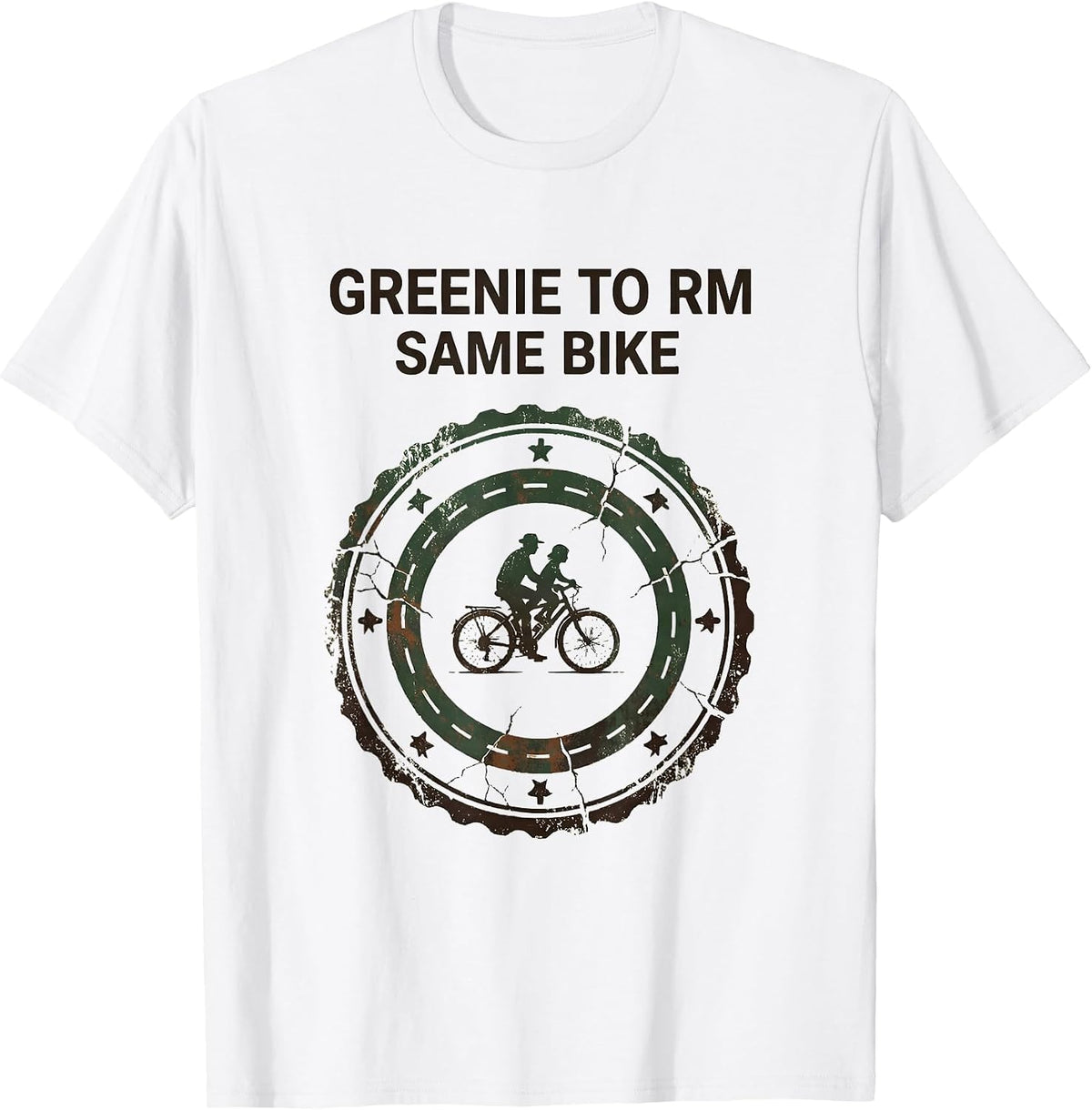 Men's Greenie To RM Same Bike Vintage LDS Missionary Humor Gift T-Shirt - White