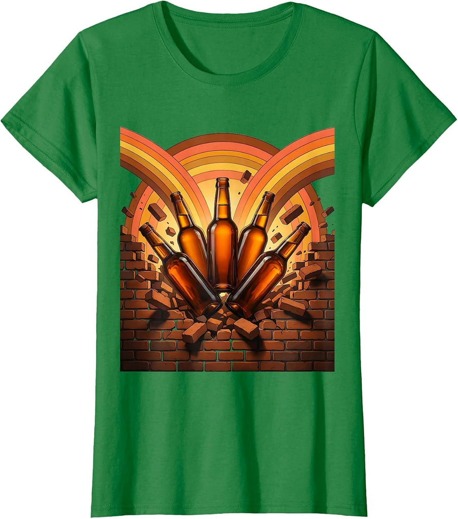 Women's Milwaukee Six Pack Bursting Through Brick Wall T-Shirt - Kelly Green