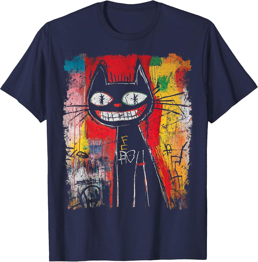 Pop Art Style Cat 90s Men's Graffiti T-Shirt - Navy Blue