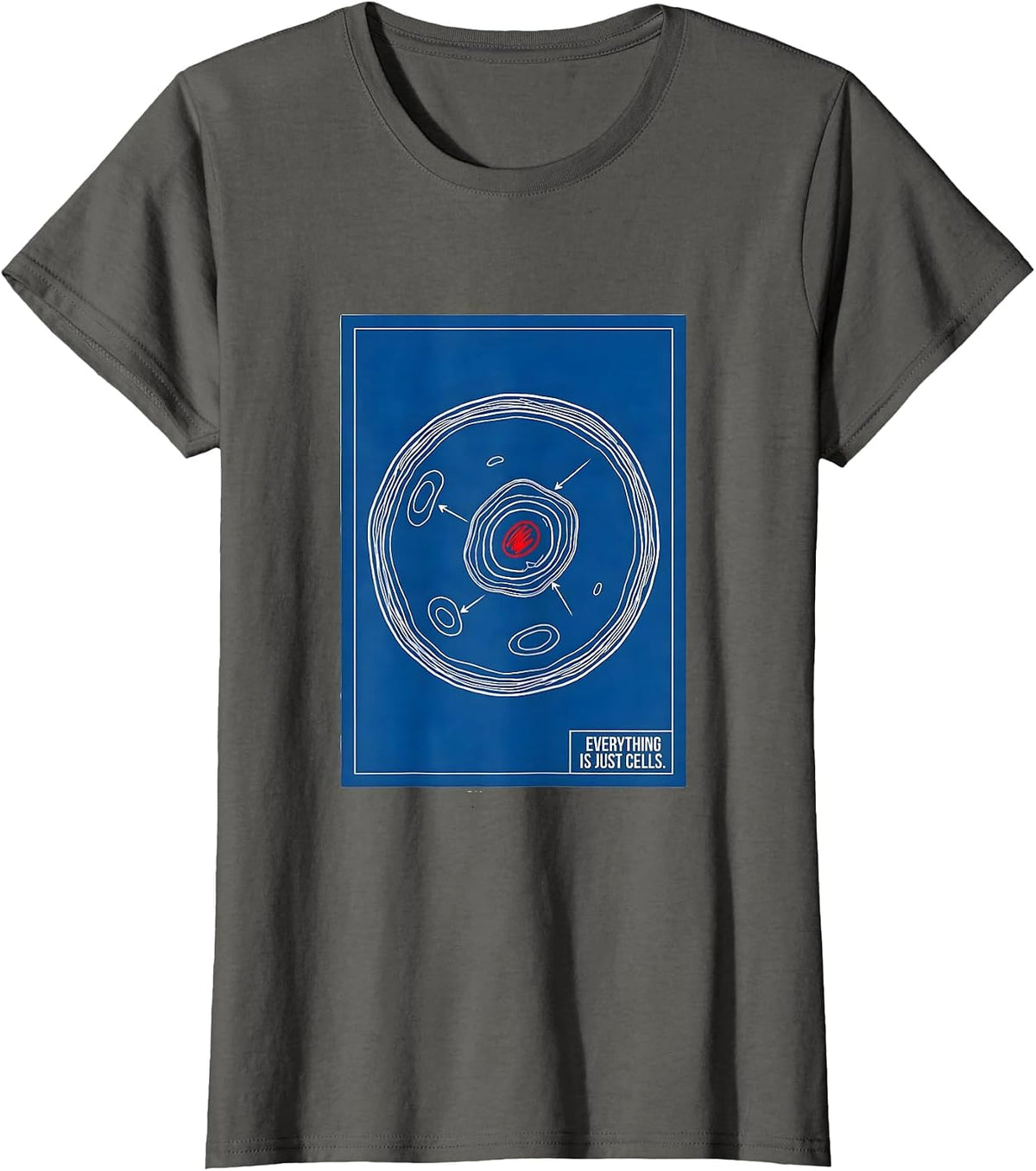 Women's Everything Is Just Cells Technical Blueprint Biology Teacher T-Shirt - Asphalt Grey