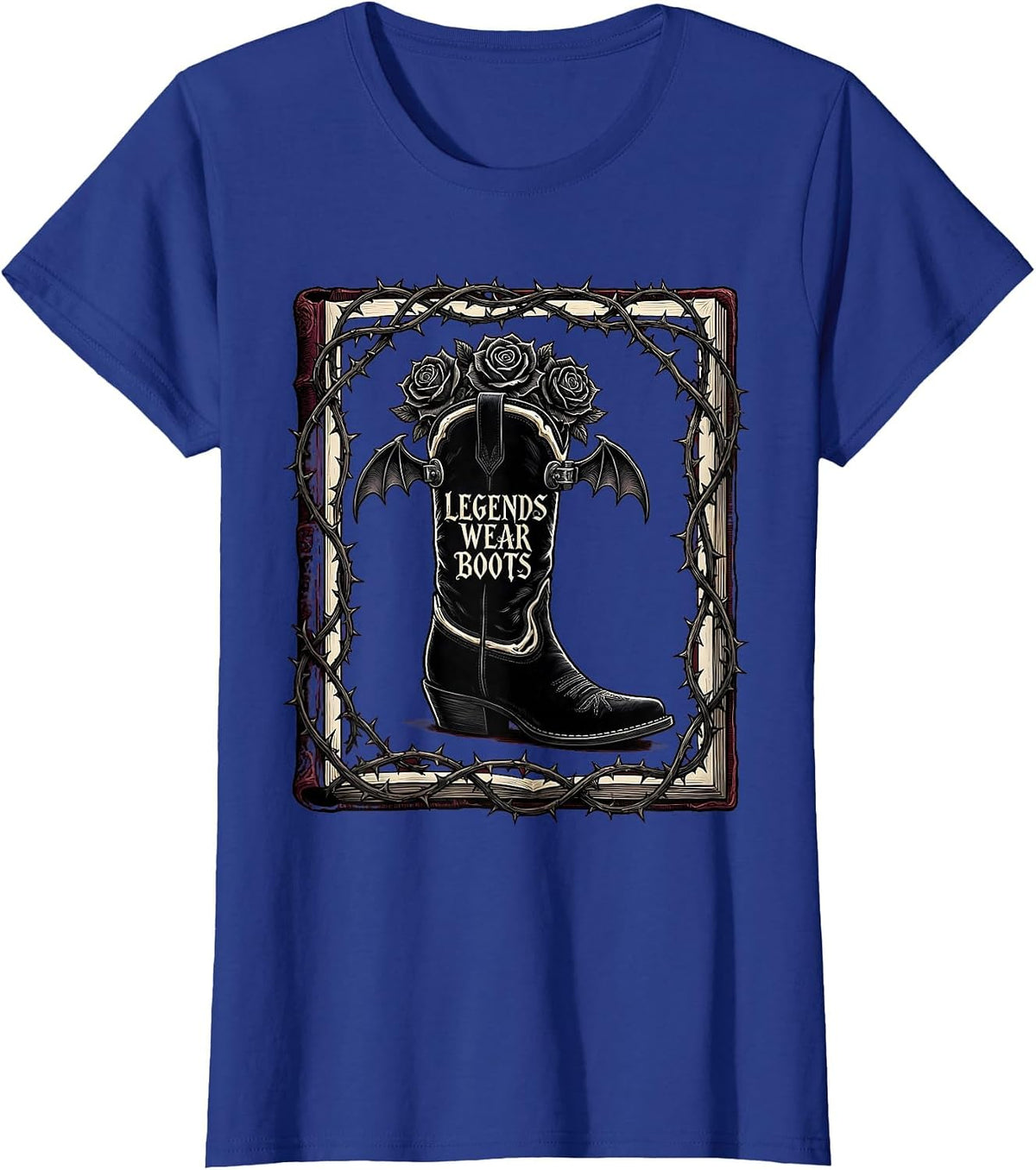 Women's Legends Wear Boots Cowboy Graphic Design T-Shirt - Royal Blue
