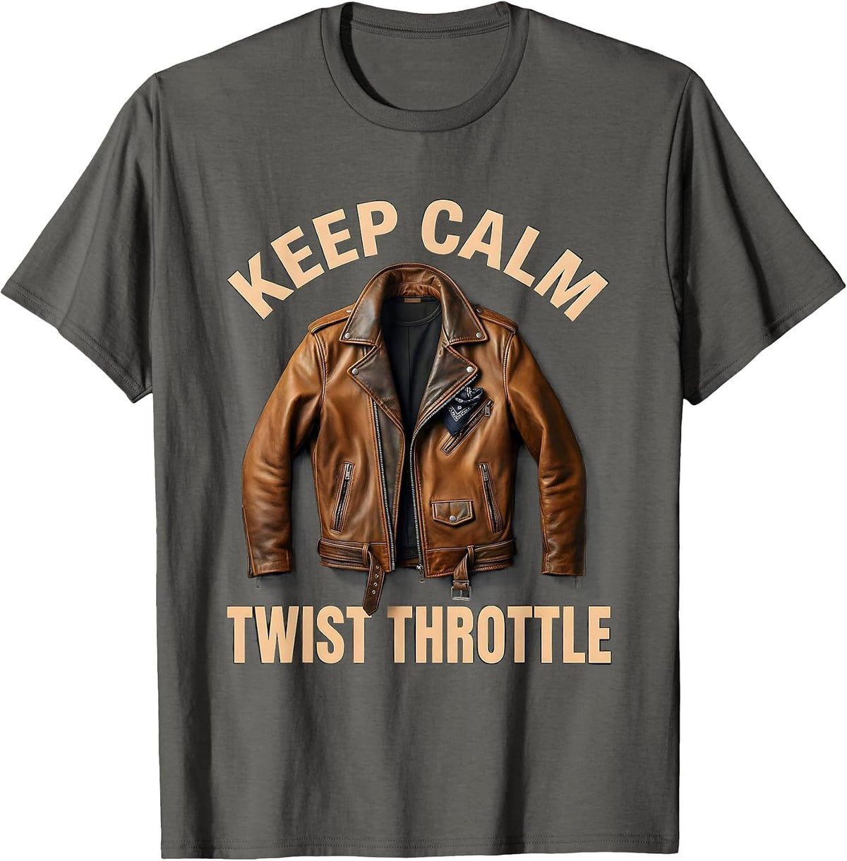 Men's Keep Calm Twist Throttle Motorcycle Design T-Shirt - Asphalt Grey