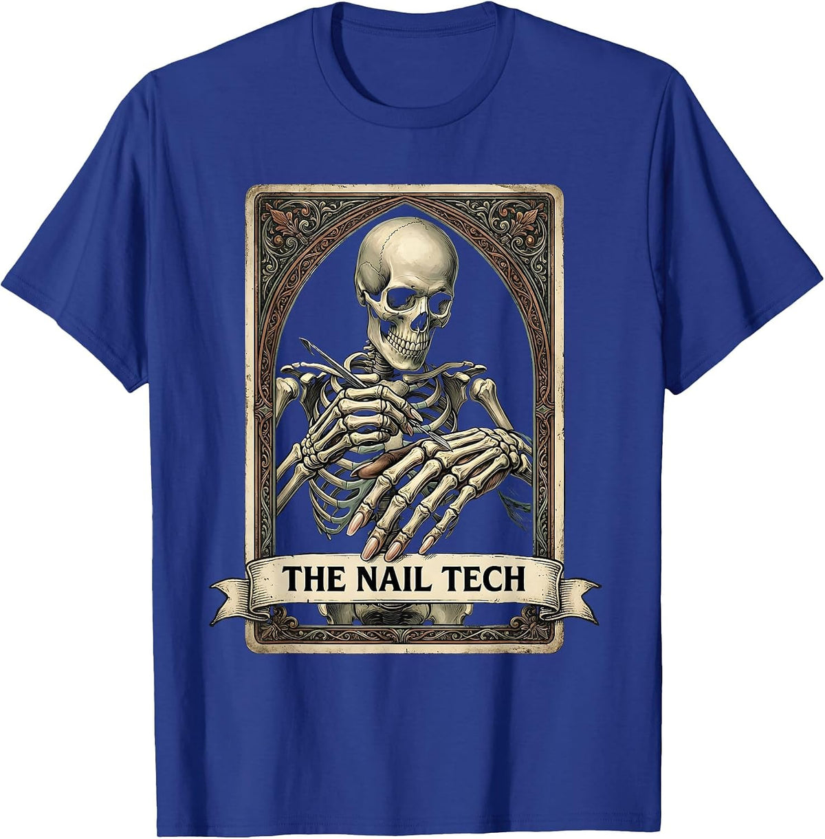 The Nail Tech Vintage Tarot Card Skeleton Halloween Role T-Shirt - Royal Blue
