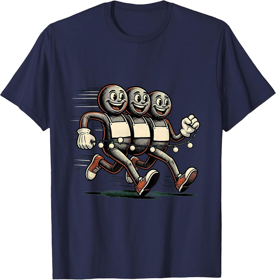 Retro Cartoon Holiday Runners 5K Fun Run Squad T-Shirt - Navy Blue