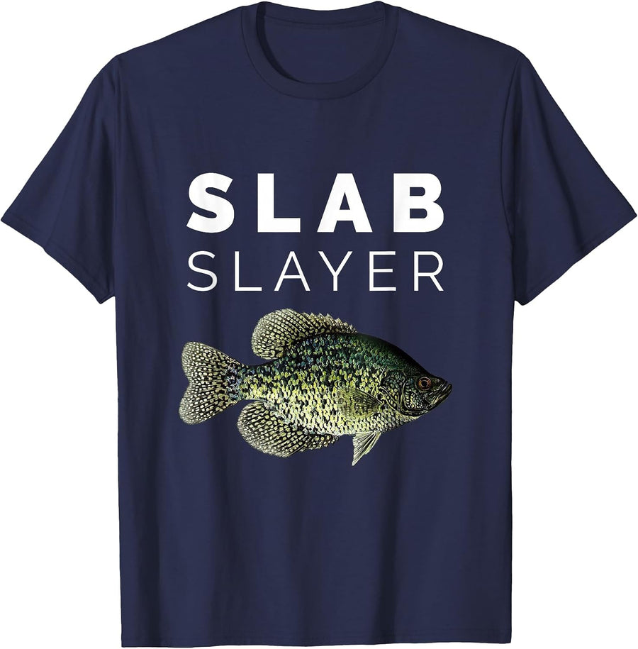 Slab Slayer Crappie Fishing T-Shirt T-Shirt - Navy Blue