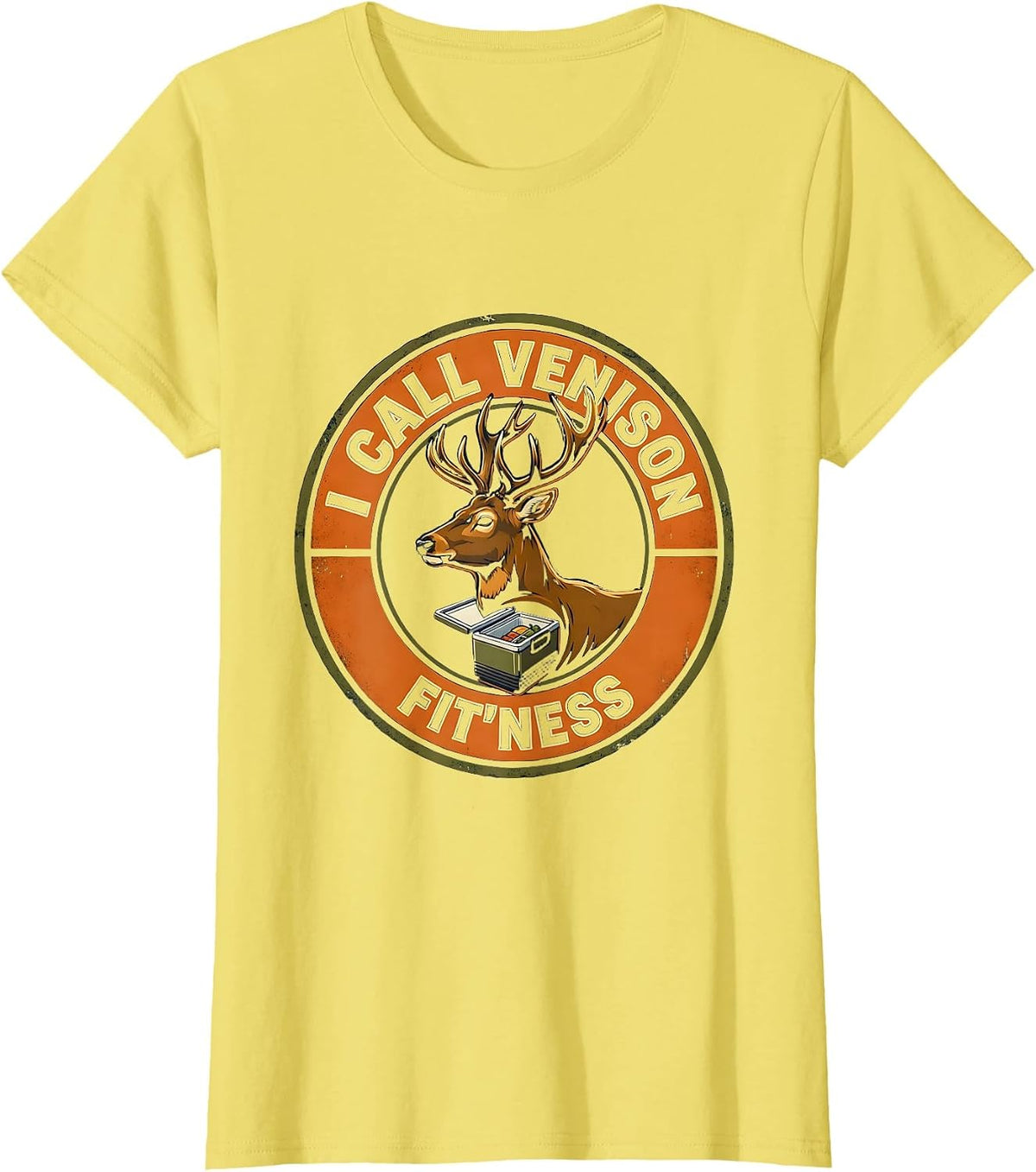 I Call Venison Fit'ness Funny Deer Hunting Dad Joke Hunter T-Shirt - Lemon Yellow