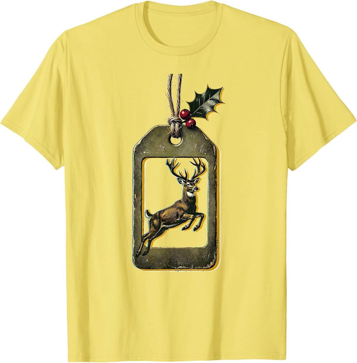 Men's Weathered Hunting Tag Buck Ornament Deer Hunter Christmas T-Shirt - Lemon Yellow