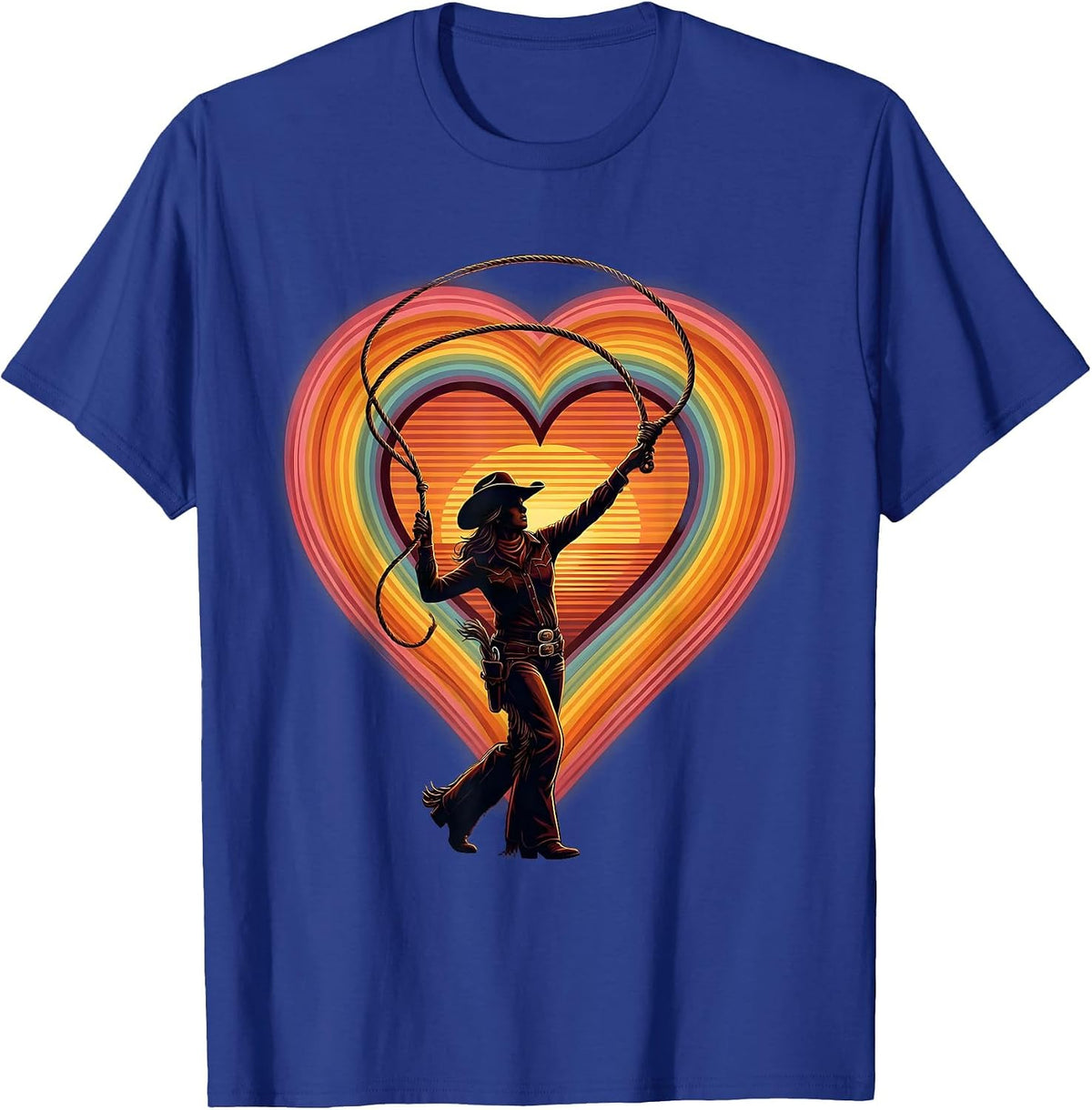 Pink Cowgirl Lasso Heart Graphic Design T-Shirt - Royal Blue