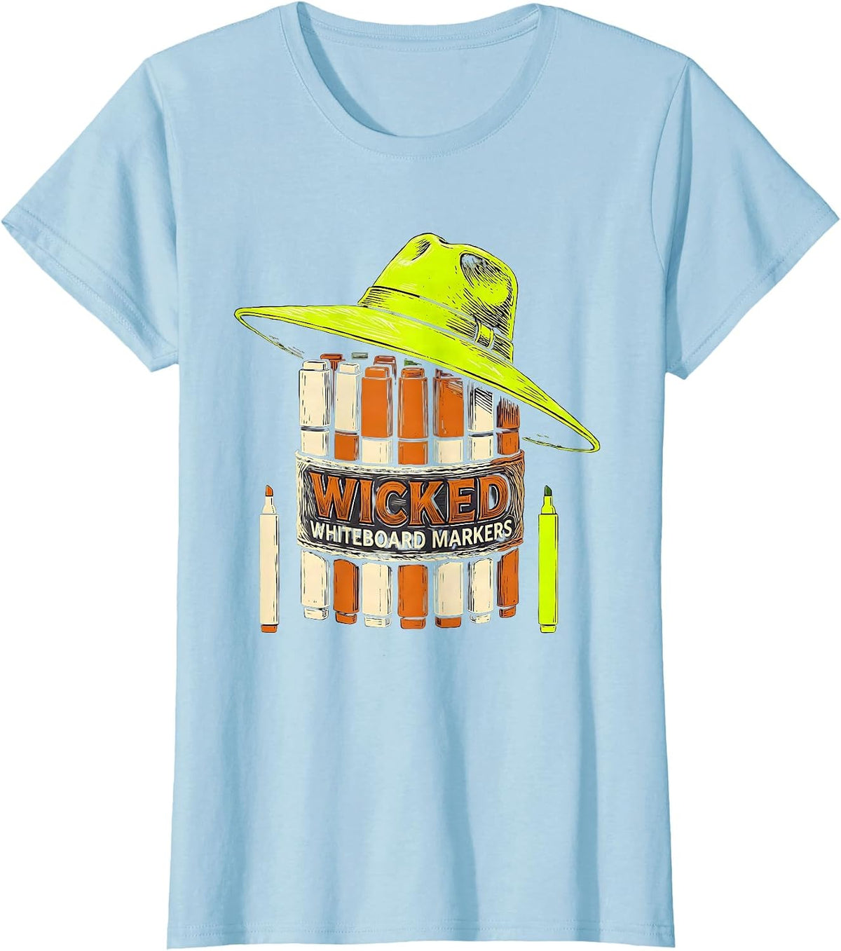 Wicked Whiteboard Markers Funny Teacher Halloween School T-Shirt - Baby Blue