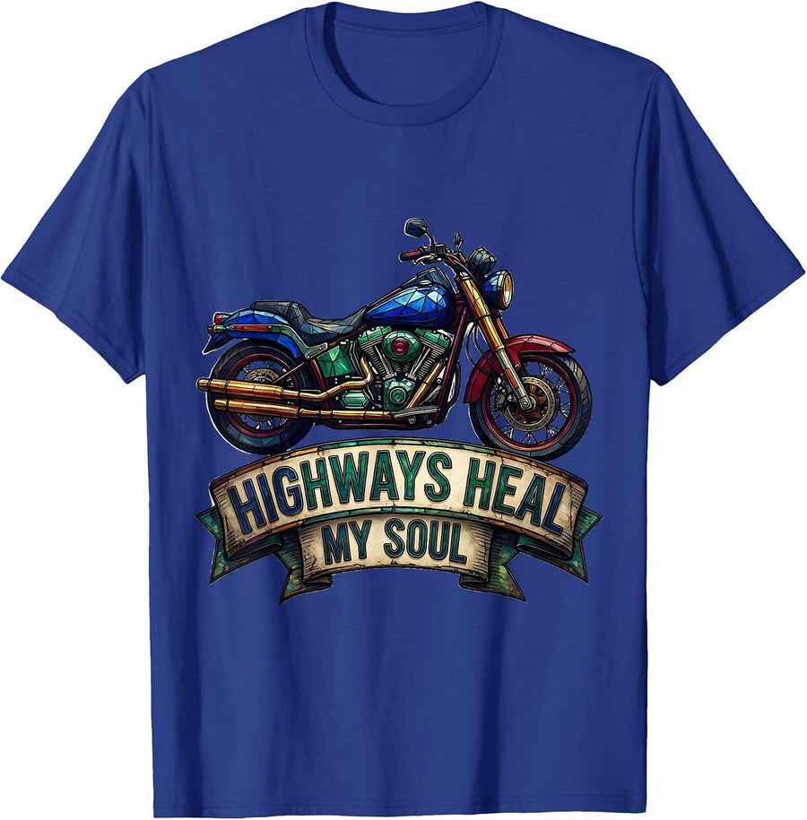Highways Heal My Soul Motorcycle Design T-Shirt - Royal Blue