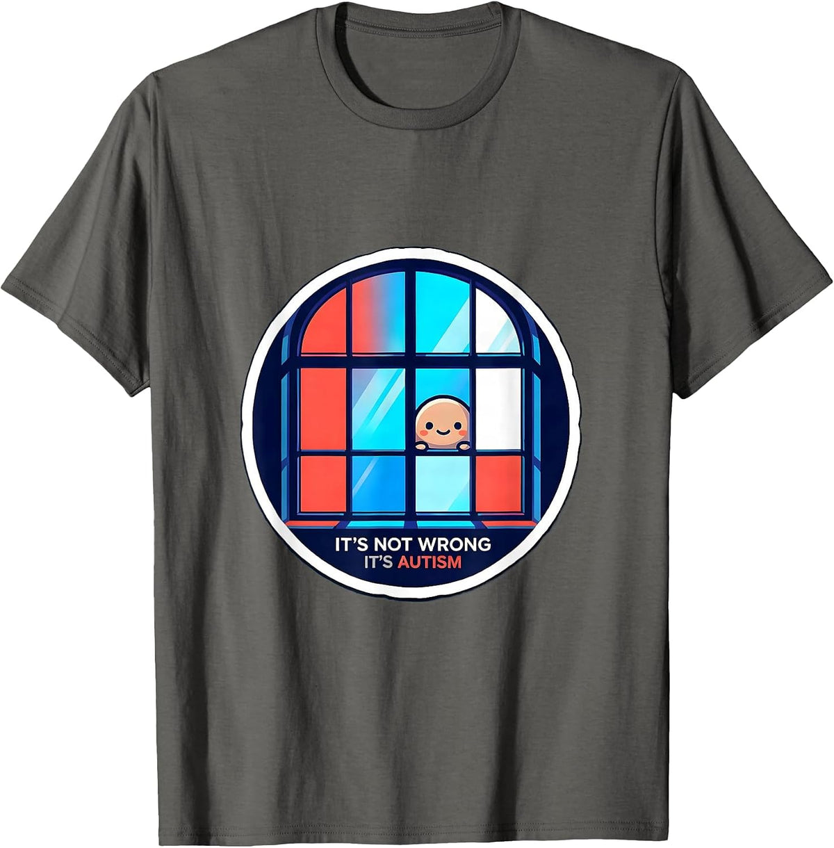 Men's It's Not Wrong It's Autism Sticker Style Neurodiversity T-Shirt - Asphalt Grey