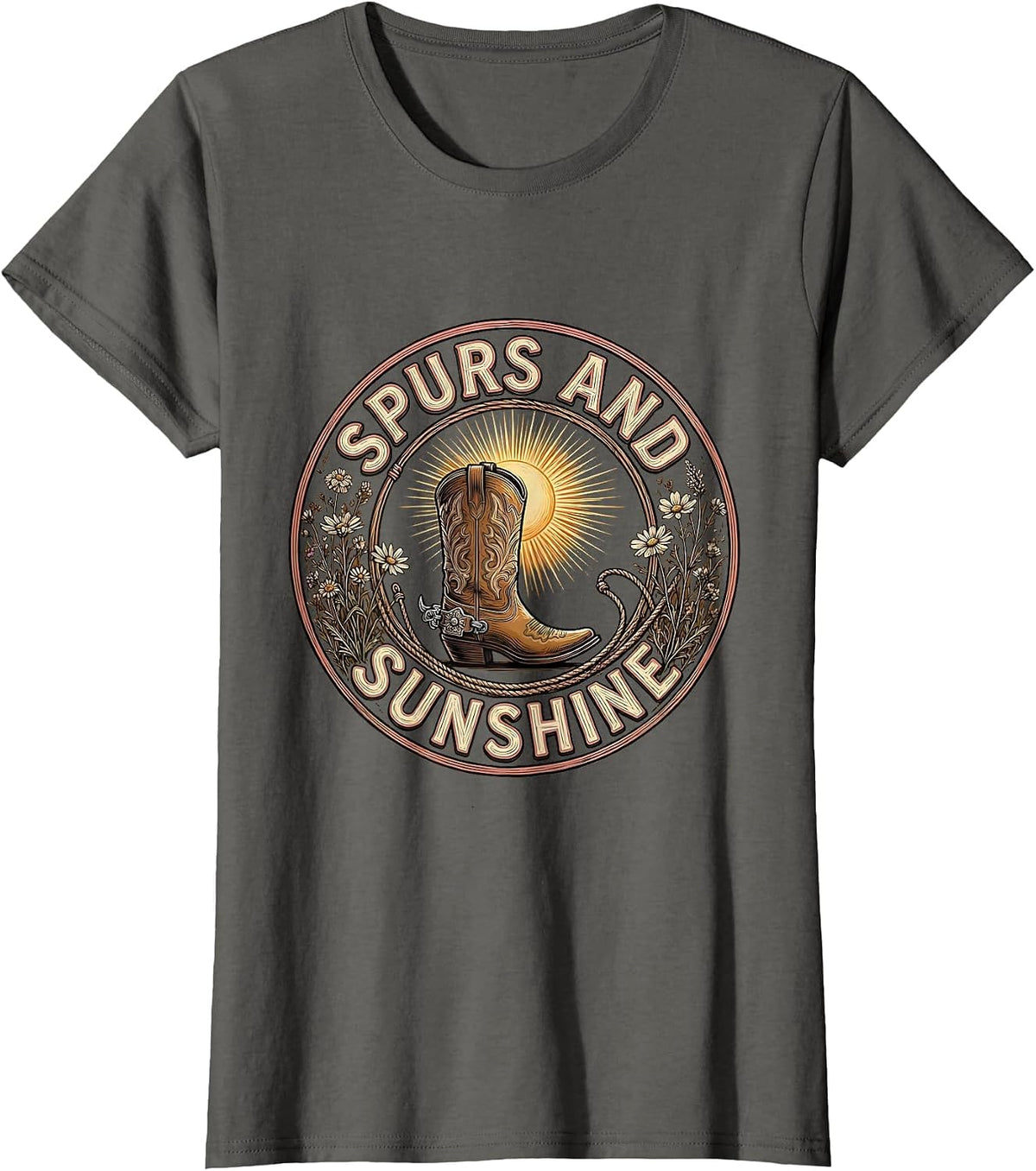 Women's Spurs and Sunshine Western Design T-Shirt - Asphalt Grey