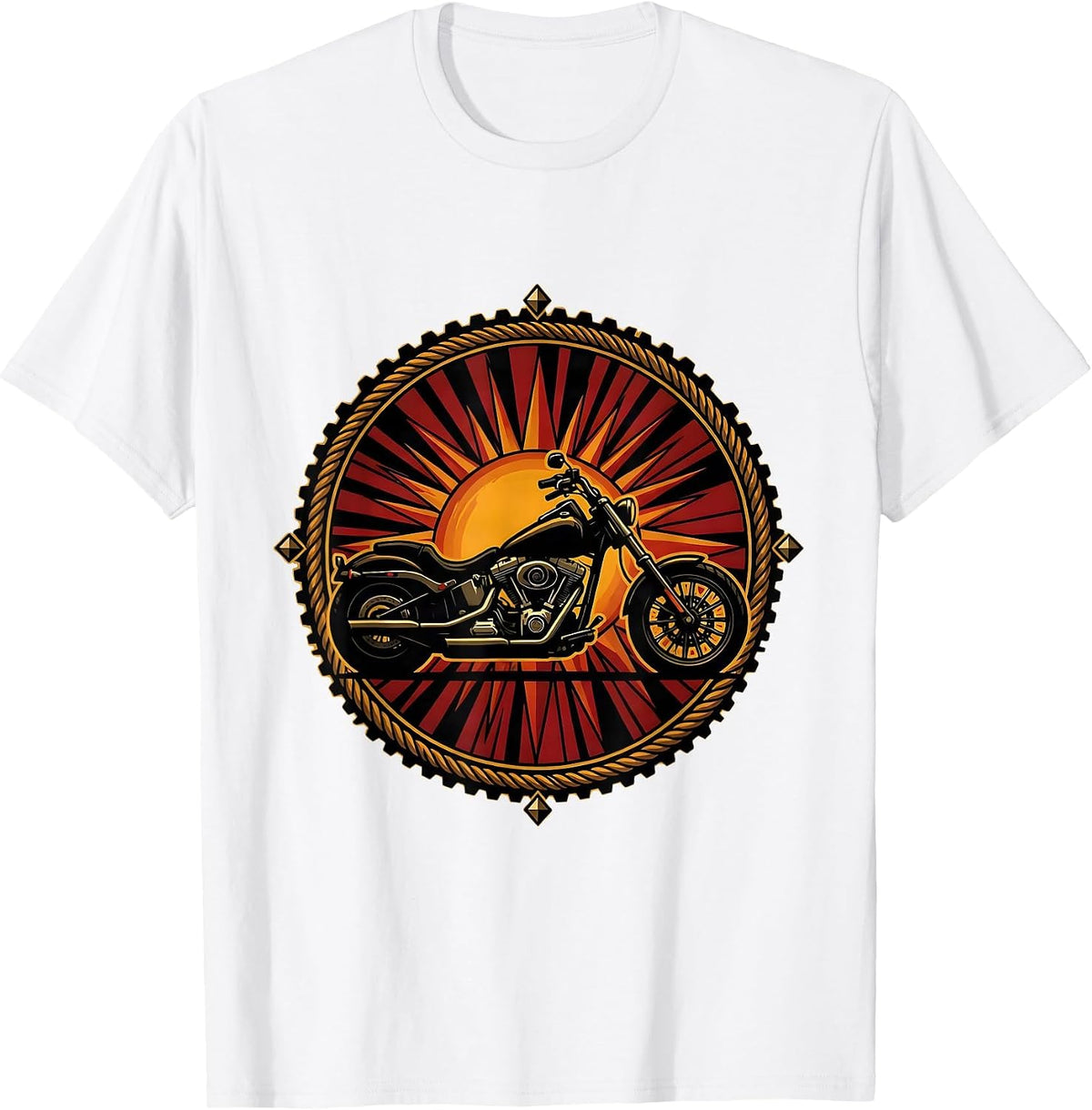 Men's Vintage Chopper Sunset Silhouette Motorcycle T-Shirt - White