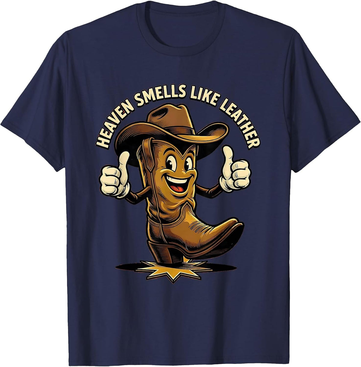 Heaven Smells Like Leather Cowboy Design T-Shirt - Navy Blue