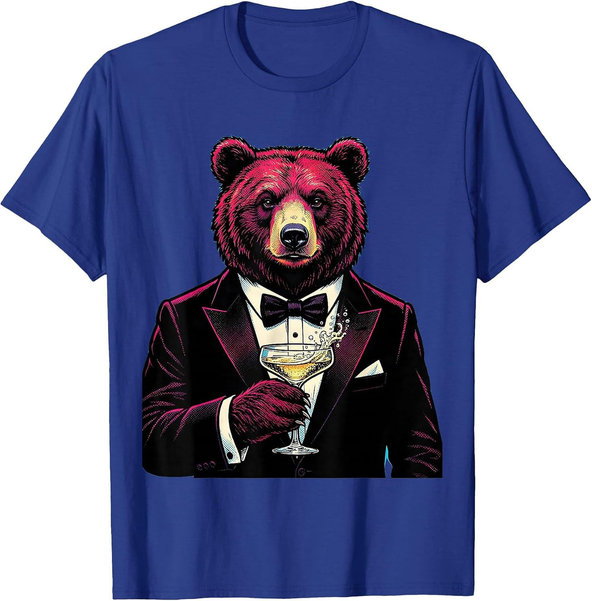 Fancy Bear in Tuxedo Champagne Toast Design T-Shirt - Royal Blue