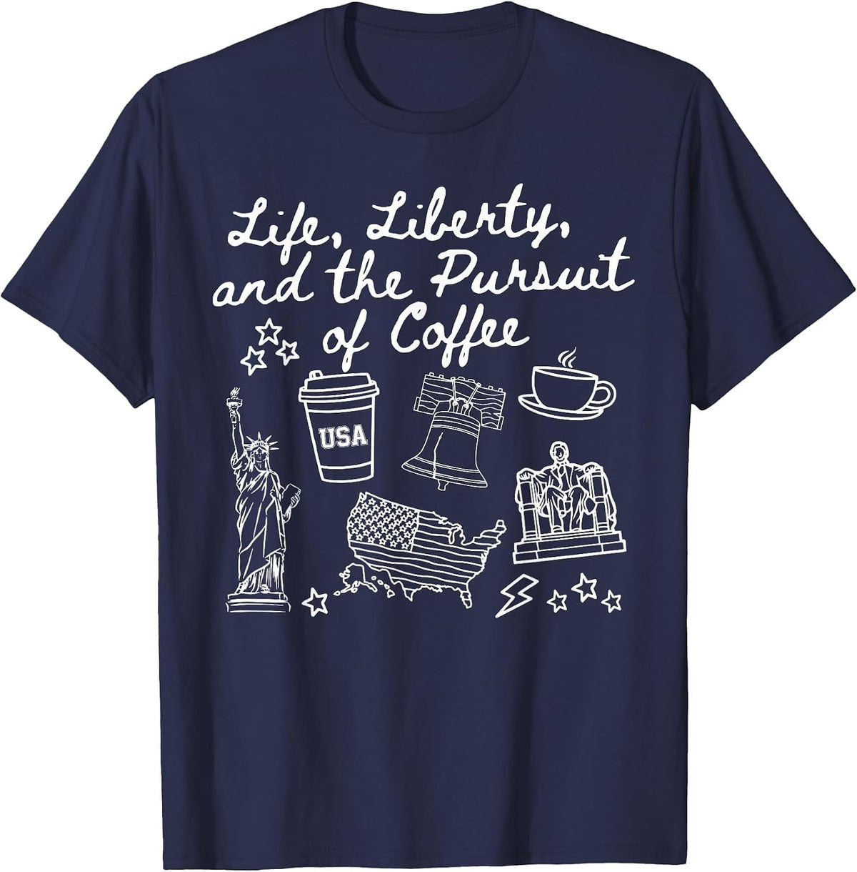 Life Liberty & Coffee Funny History Teacher Middle School T-Shirt - Navy Blue