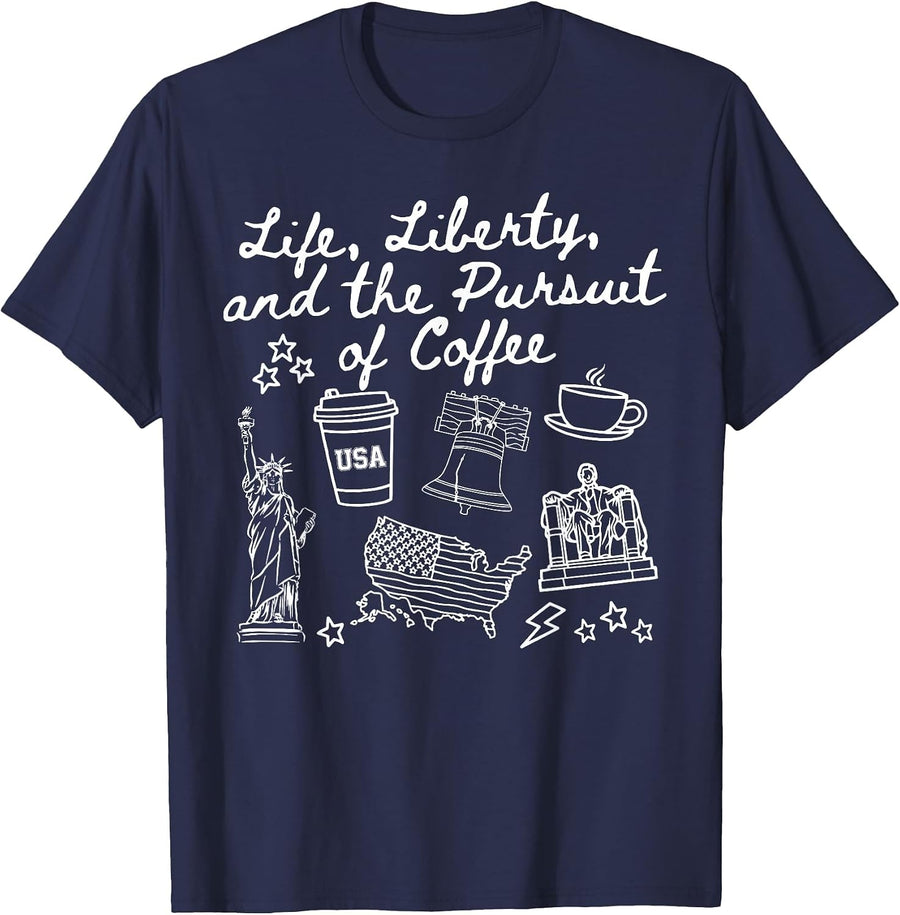Life Liberty & Coffee Funny History Teacher Middle School T-Shirt - Navy Blue