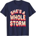 She's a Whole Storm Bold Western Graphic Design T-Shirt - Navy Blue