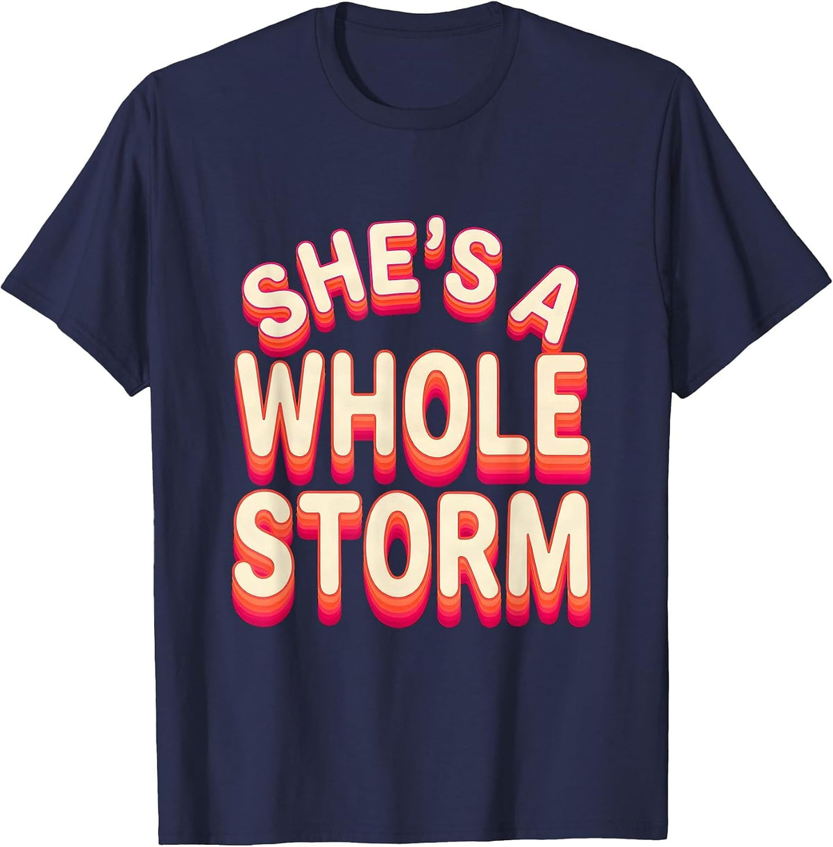 She's a Whole Storm Bold Western Graphic Design T-Shirt - Navy Blue