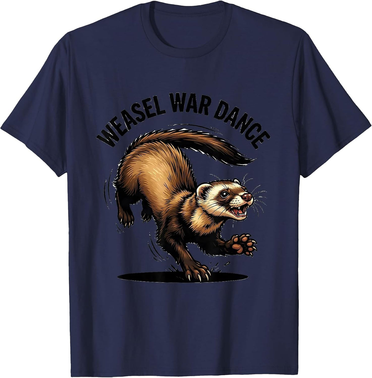 Men's Weasel War Dance Cartoon Ferret Lover Funny Gift T-Shirt - Navy Blue