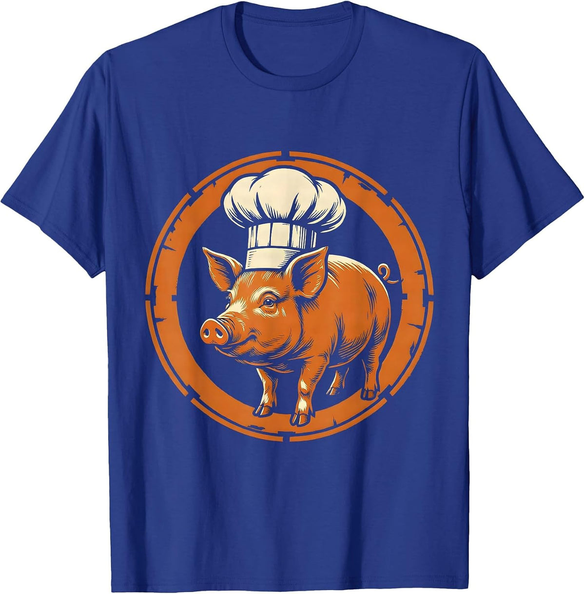 Men's Whole Roasted Pig Chef Hat Graphic Tee T-Shirt - Royal Blue