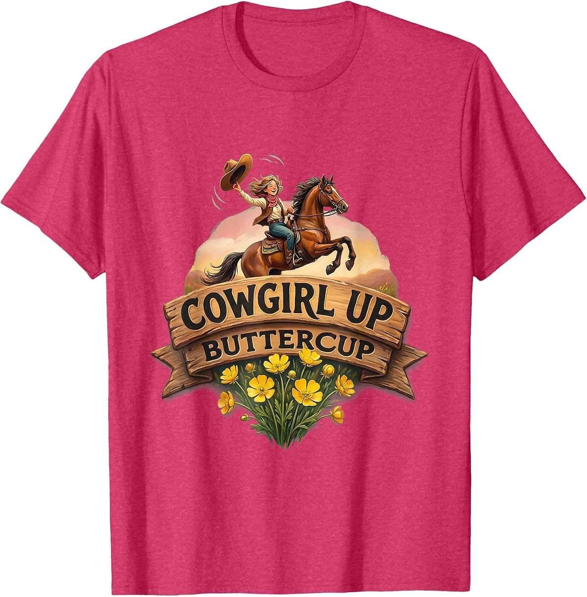 Men's Cowgirl Up Buttercup Rodeo Graphic Design T-Shirt - Red Heather