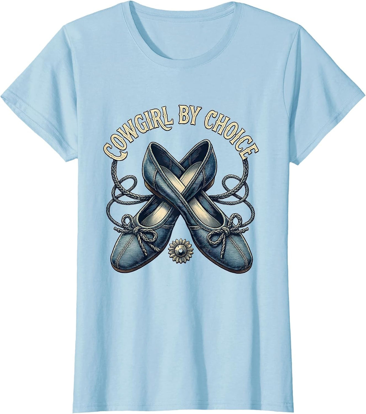 Cowgirl By Choice Denim Western Design T-Shirt - Baby Blue