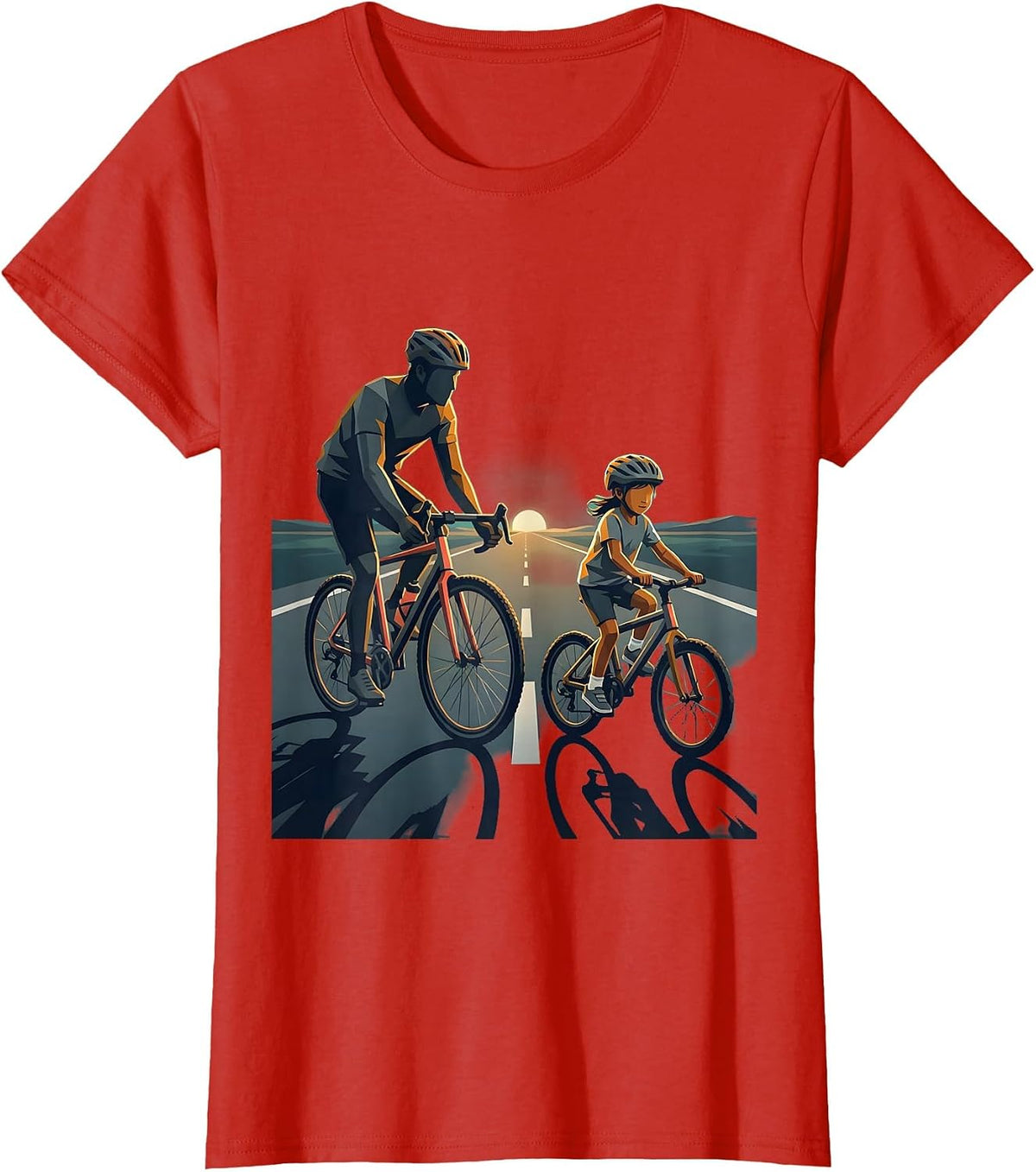 Women's Girl Dad Father Daughter Bike Ride Graphic Tee T-Shirt - Red