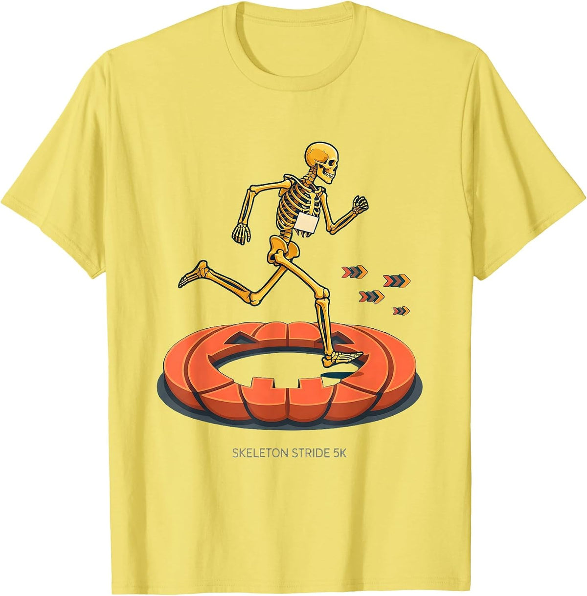 Men's Skeleton Stride 5K Funny Halloween Running Race Matching T-Shirt - Lemon Yellow