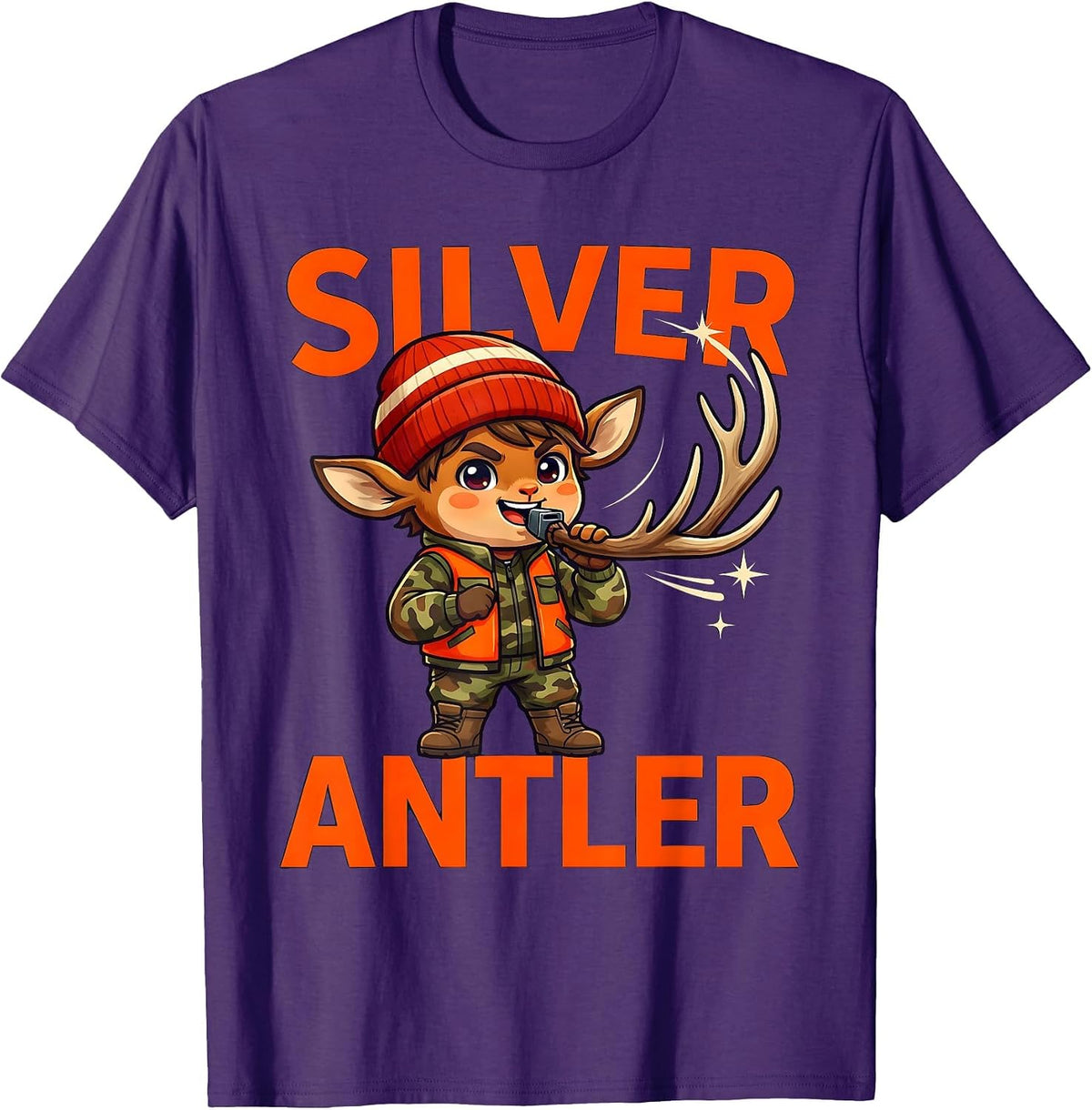 Men's SILVER ANTLER Funny Whitetail Deer Hunter Christmas T-Shirt - Purple
