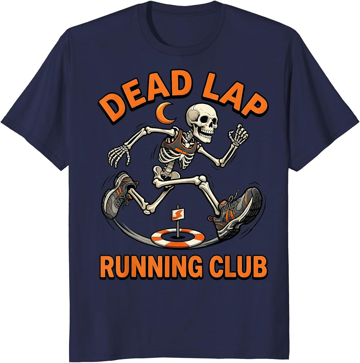 Men's Dead Lap Running Club Funny Halloween Skeleton Runner T-Shirt - Navy Blue