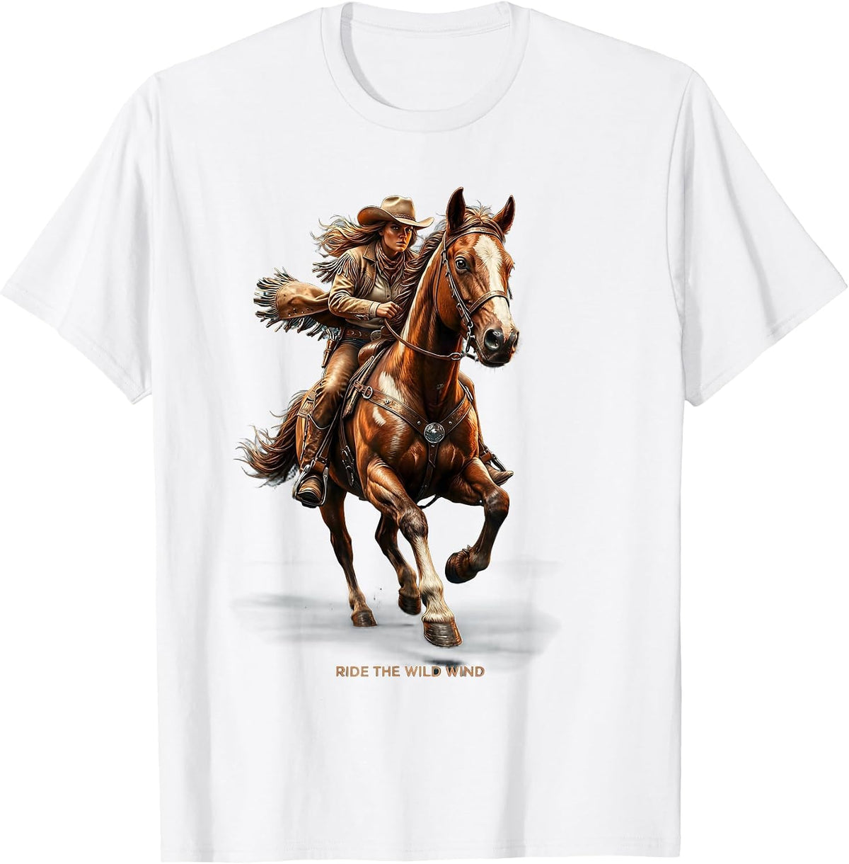 Men's Ride the Wild Wind Cowgirl Graphic Design T-Shirt - White