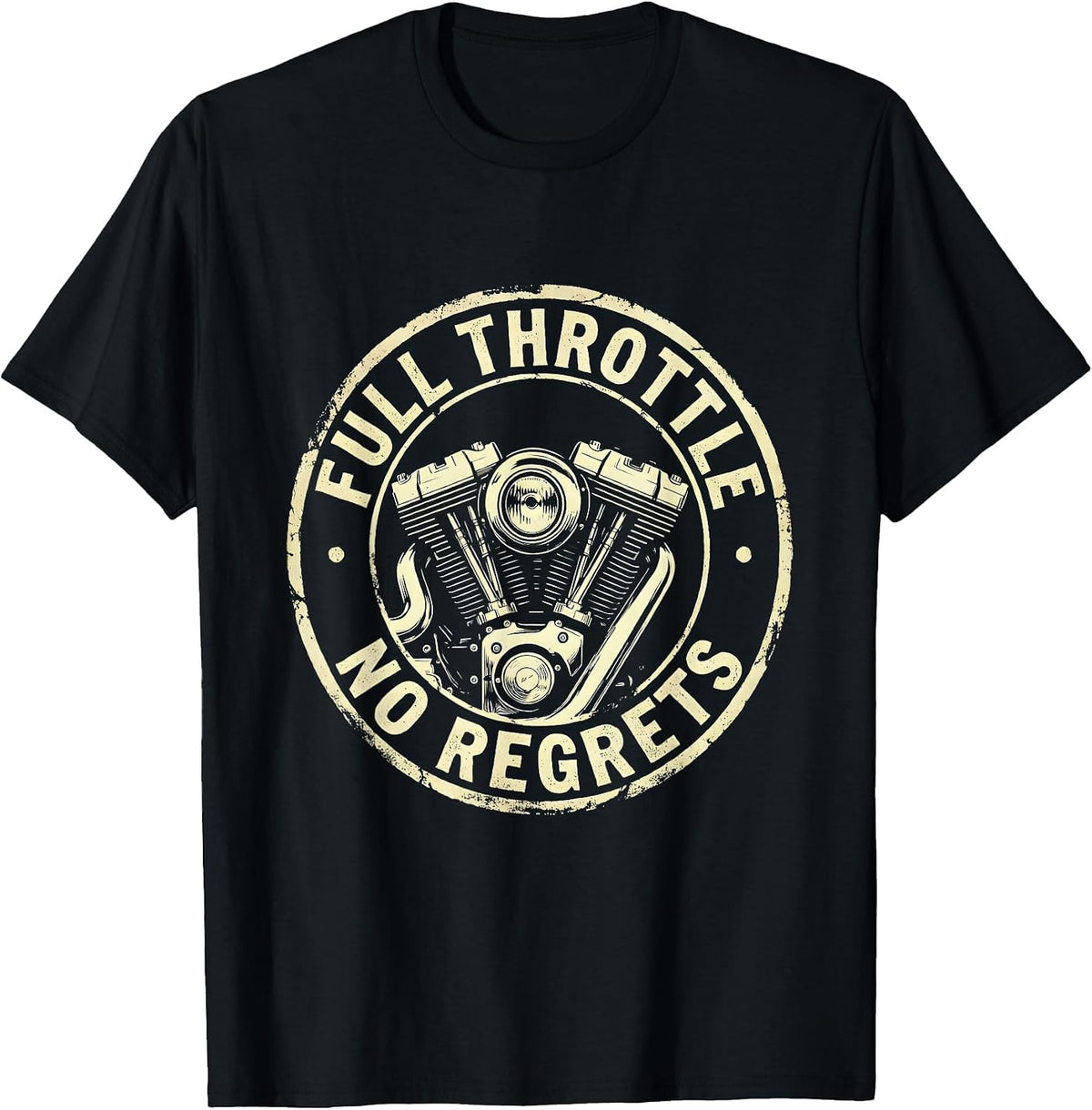 Men's Full Throttle No Regrets Motorcycle Design T-Shirt - Black