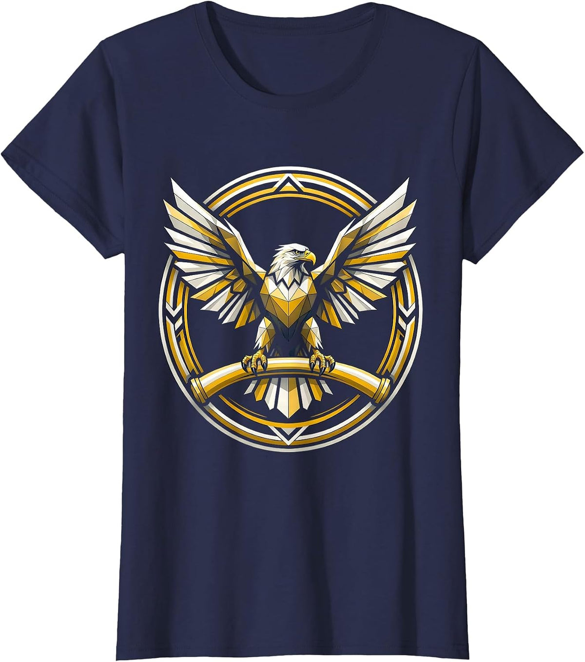 Women's Eagle on Chrome Handlebar Motorcycle Graphic T-Shirt - Navy Blue