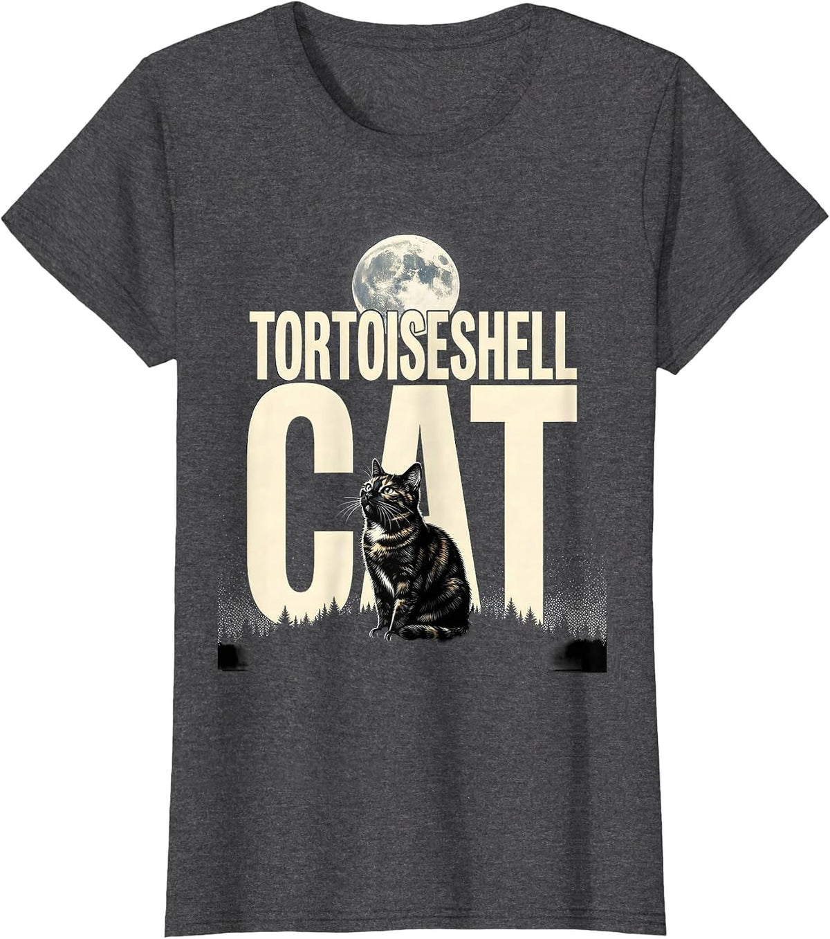 Women's Tortoiseshell Cat Howling at Moon Vintage Retro Cat Lover T-Shirt - Dark Heather Grey