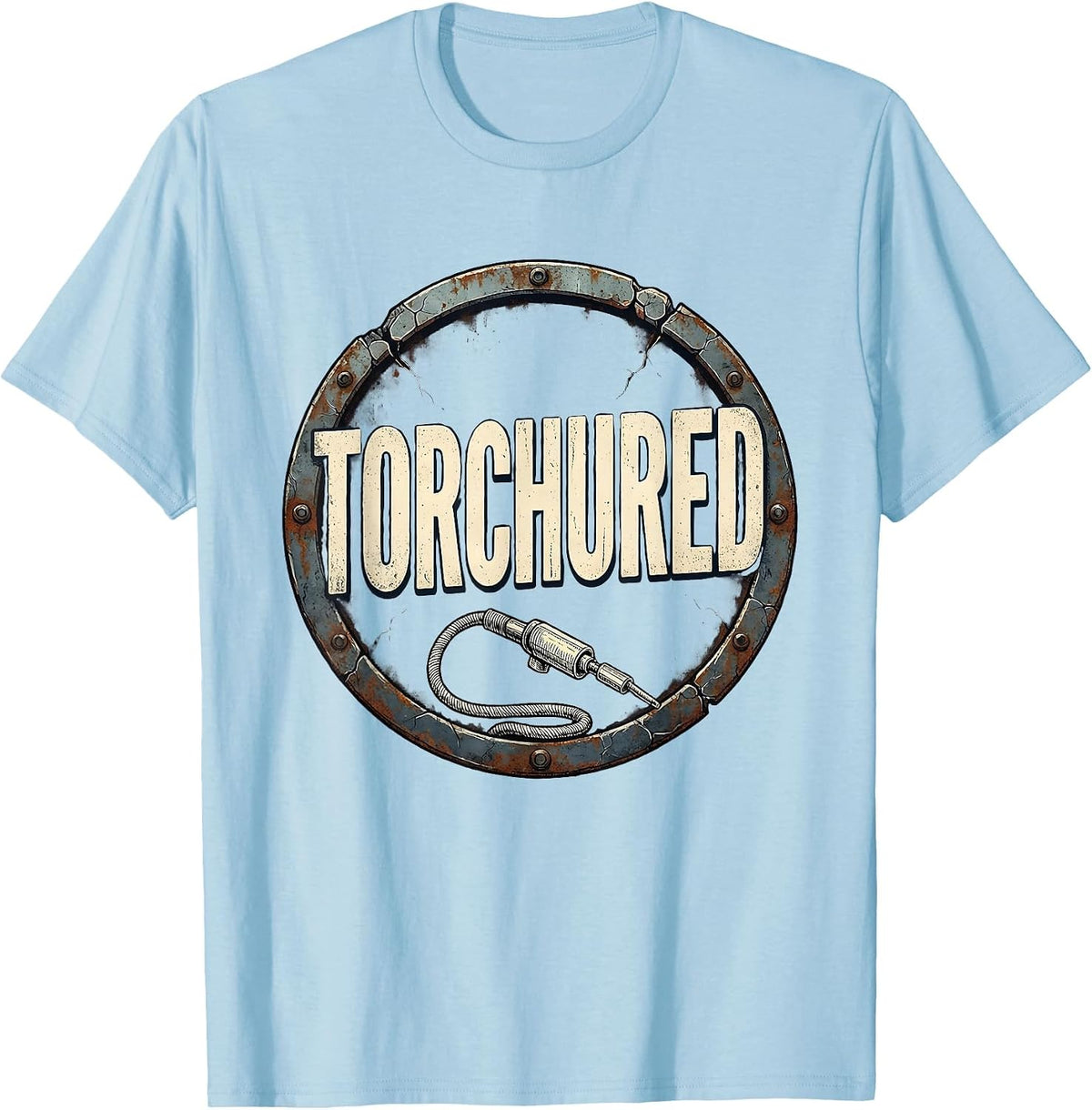 Men's Torchured Distressed Welder Blue Collar Occupational Humor T-Shirt - Baby Blue
