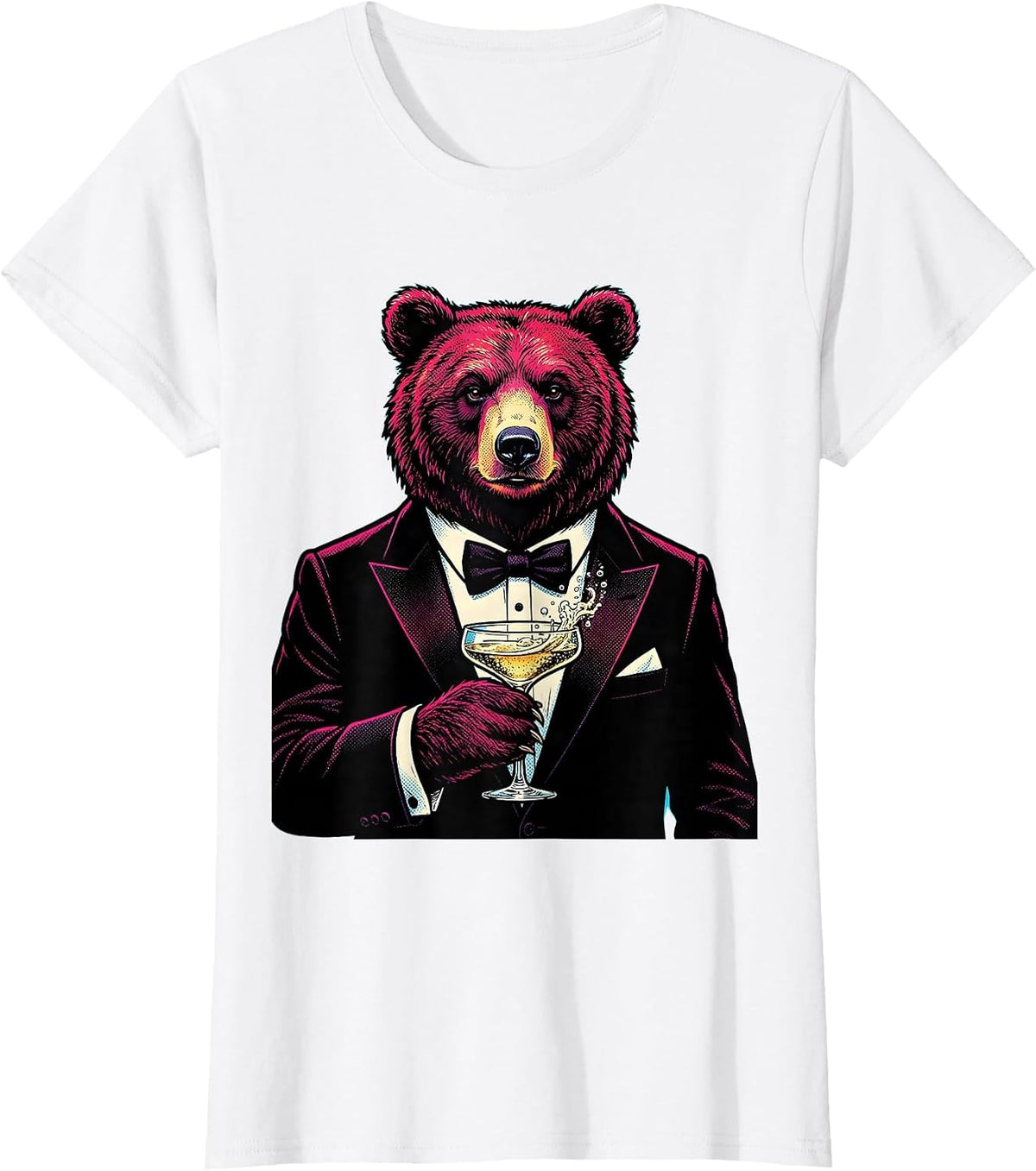 Fancy Bear in Tuxedo Champagne Toast Design T-Shirt - White